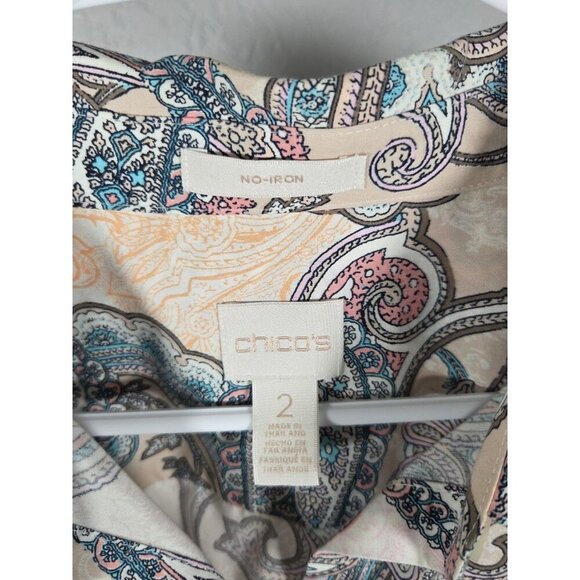 Chicos Womens 2 (Large) Multi Color Paisley No-Iron Button Down Tunic Shirt - Picture 2 of 5